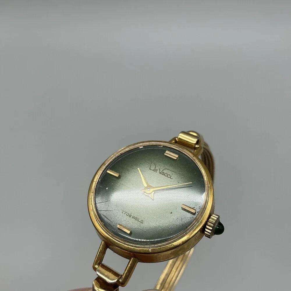 Vintage De Vecci Womens Watch 27mm Green Dial Gold Tone Bangle Manual Wind 6